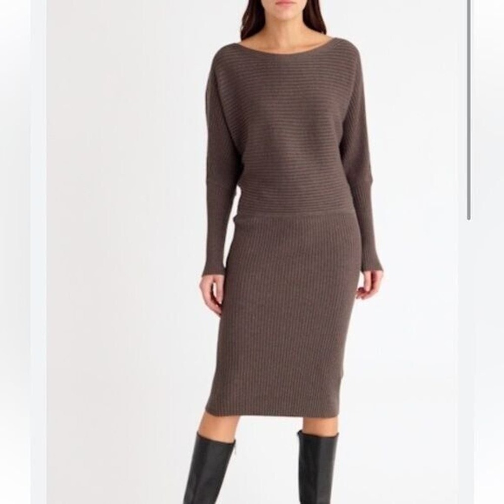 NWOT Donna Karan Dolman Sleeve Ribbed Sweater Dress Beige - Sz M